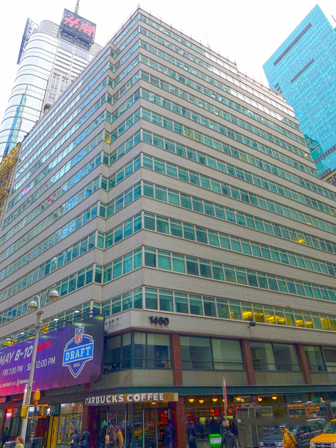 Street view of an office building in Times Square