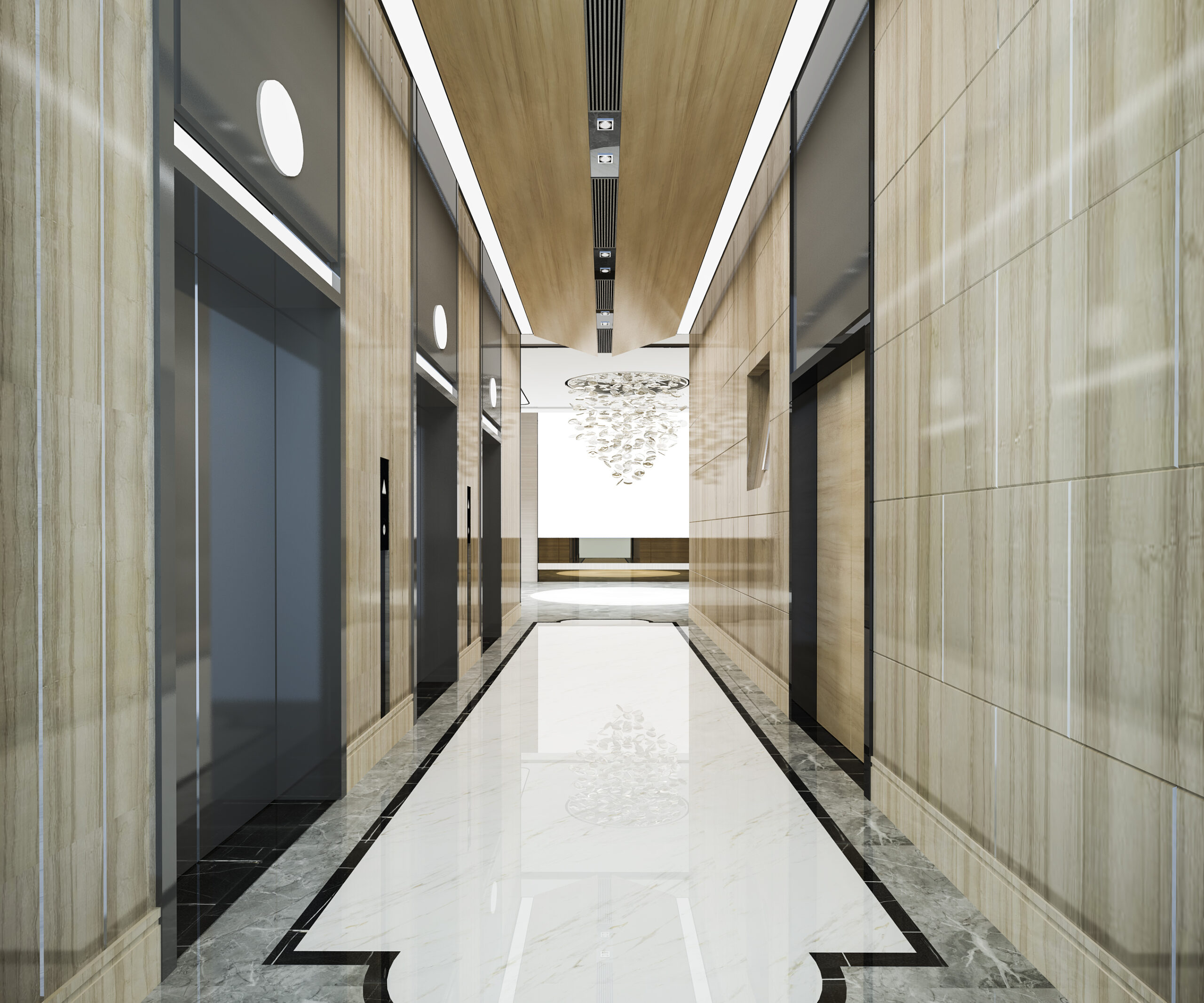 Modern steel elevator lift in business building