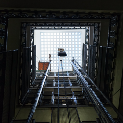 Inside elevator shaft
