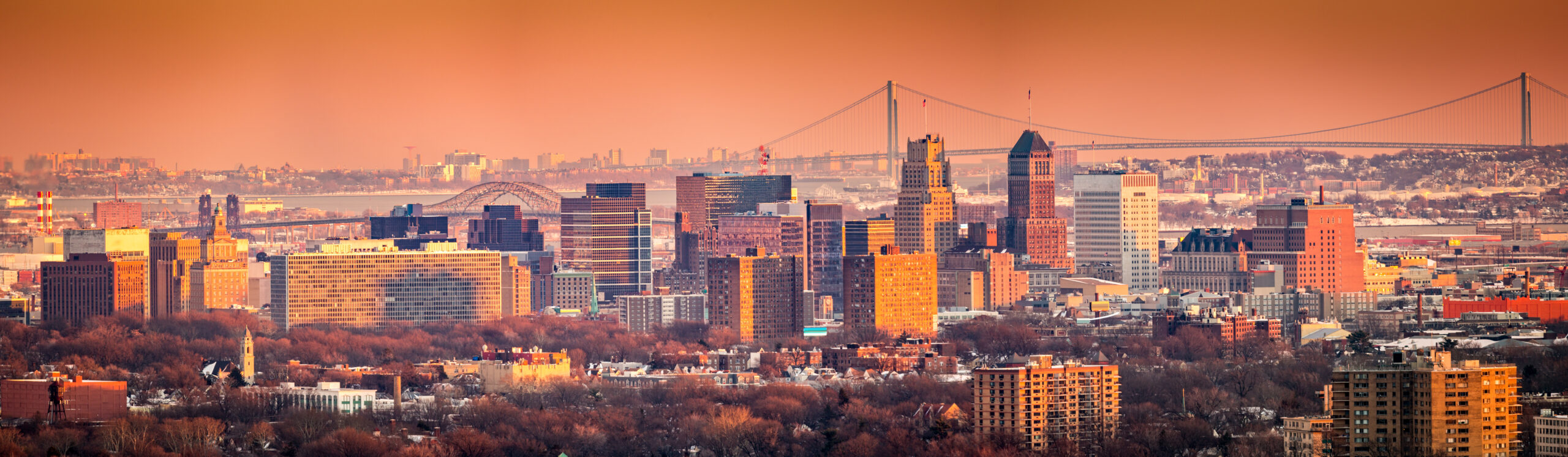 Newark city skyline at sunset